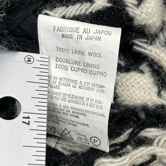 VINTAGE YOHJI YAMAMOTO BLACK HOUNDSTOOTH FRINGE KNIT JACKET WOMENS 2 JAPAN WOOL - Picture 4 of 16